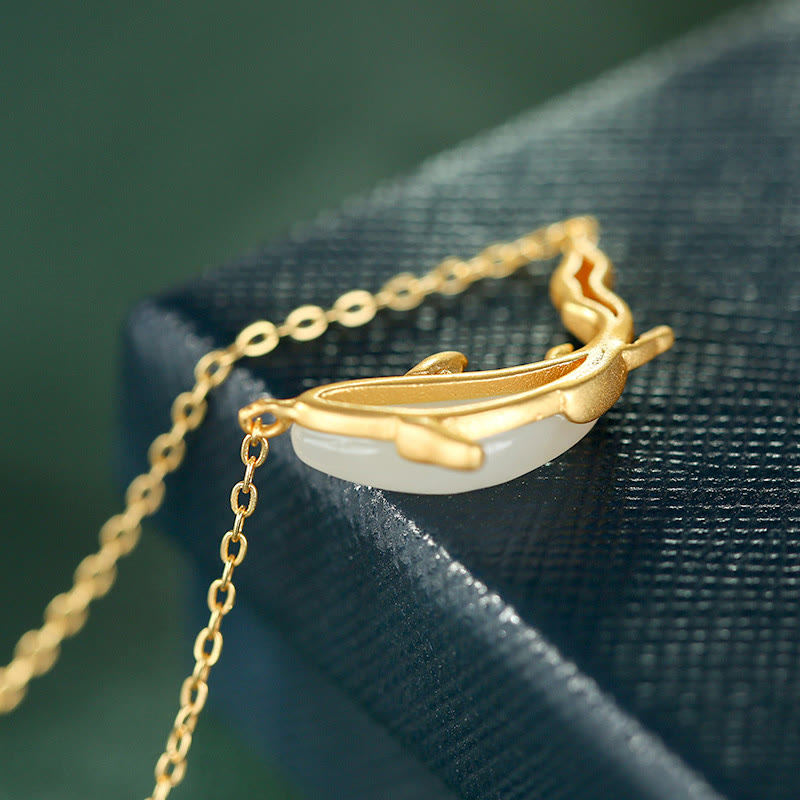 KarmaRipple's 925 Sterling Silver Ivory Jade Dolphin Fortune Pendant Necklace p11