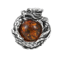 KarmaRipple's 925 Sterling Silver Authentic Amber Dragon Success Protection Stud Earring