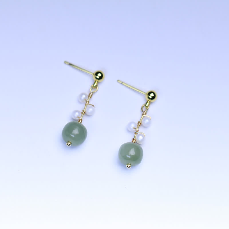 KarmaRipple's Hetian Jade Flower Pattern 14K Gold Plated Fortune Drop Dangle Earrings p9