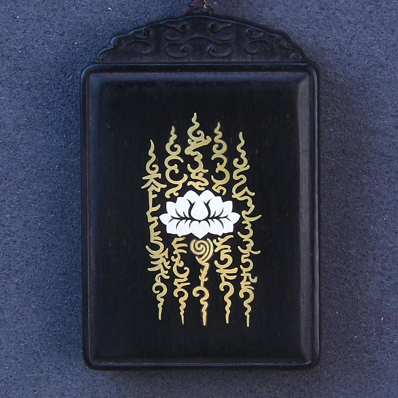 KarmaRipple's 999 Sterling Silver Ebony Wood Lotus Inlaid Calm Pendant Necklace p4