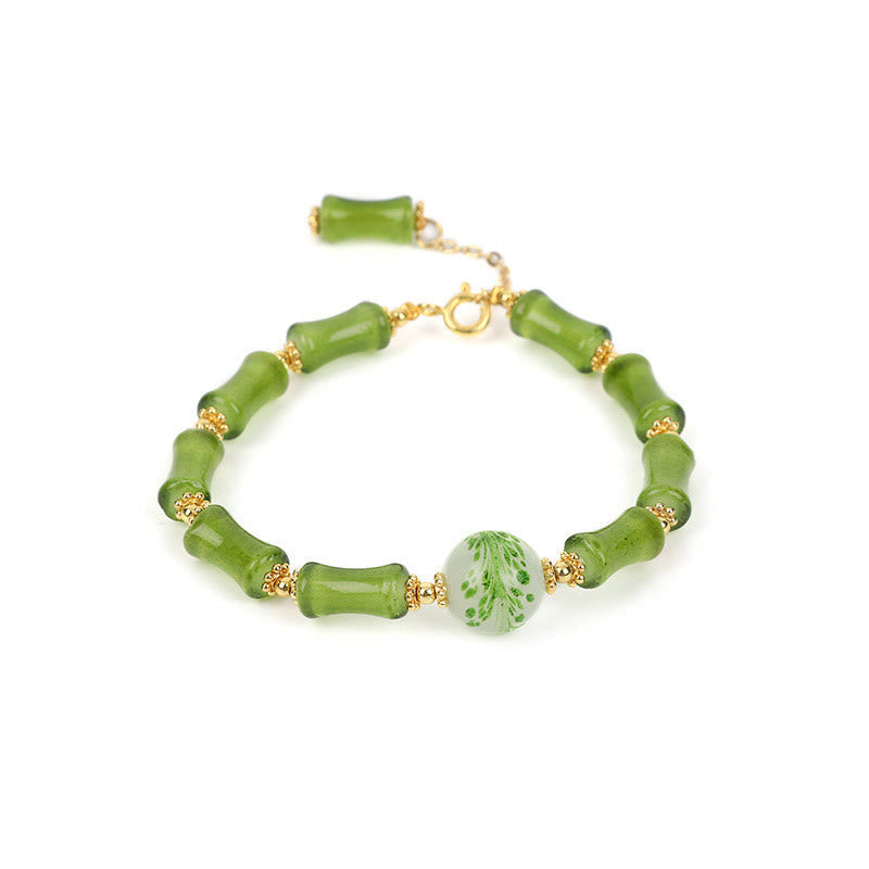 KarmaRipple's Green Bamboo Pattern Liuli Gemstone'ss Agate Wealth Chain Bracelet p7