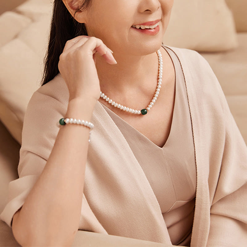 KarmaRipple's 925 Sterling Silver Authentic Pearl Hetian Jade Aquamarine Wisdom Sincerity Pendant Necklace Bracelet p9