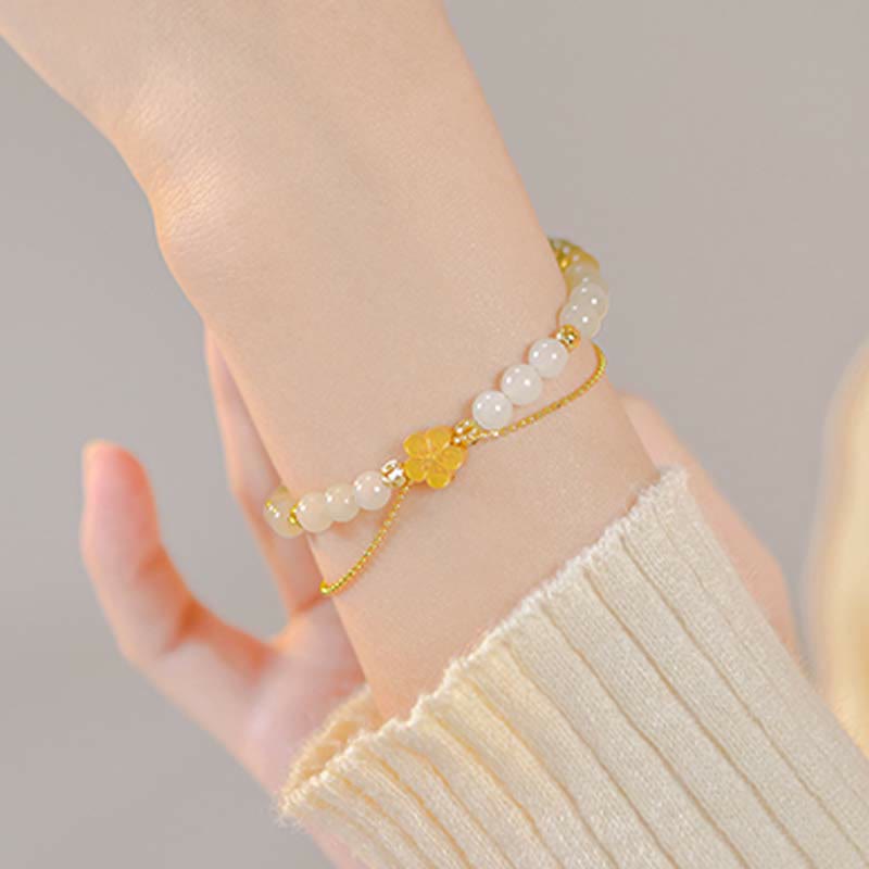 KarmaRipple's 925 Sterling Silver Authentic Hetian Jade Peach Blossom Fortune Chain Bracelet p3