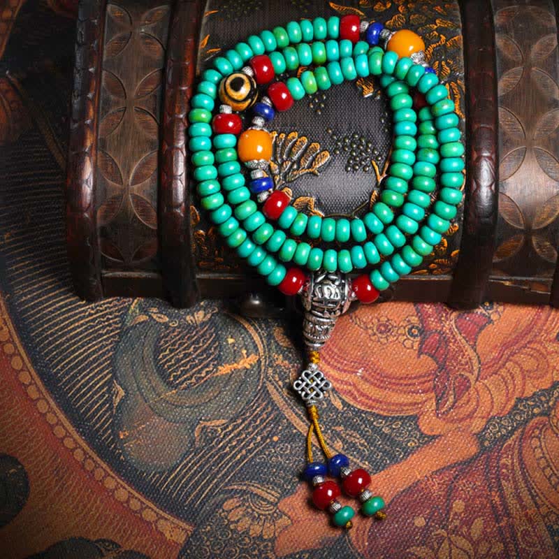 KarmaRipple's 108 Mala Beadwork Tibetan Turquoise Dzi Bead Protection Bracelet p9