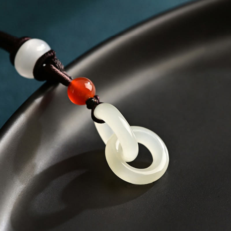 KarmaRipple's Authentic Hetian Cyan Jade Ivory Jade Double Peace Buckle Success Pendant Necklace p9