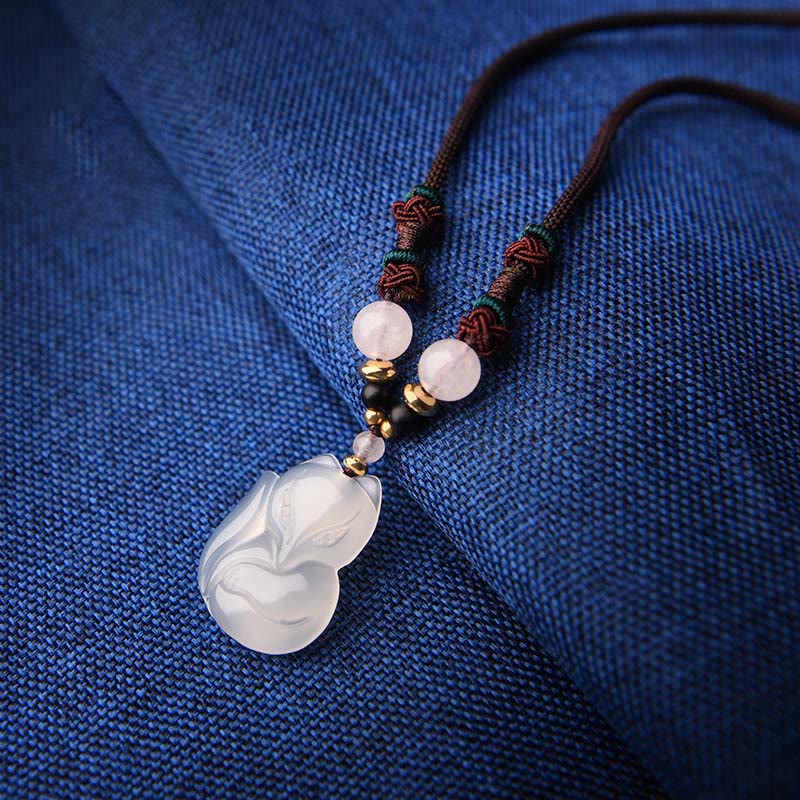 KarmaRipple's Chalcedony Fox Pink Gemstone Bead Balance String Pendant Necklace p3