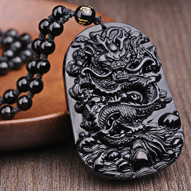 KarmaRipple's Black Obsidian Stone Dragon Fulfilment Necklace Pendant p6