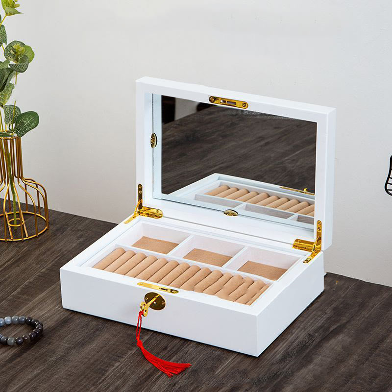 KarmaRipple's Vintage Wooden Jewelry Box Two-Layer Solid Wood Jewelry Storage Box p36