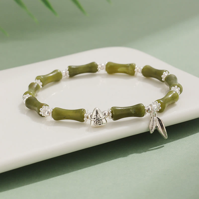 KarmaRipple's Peridot Ivory Jade Strawberry Quartz Green Aventurine Bamboo Fu Character Fortune Bracelet p24