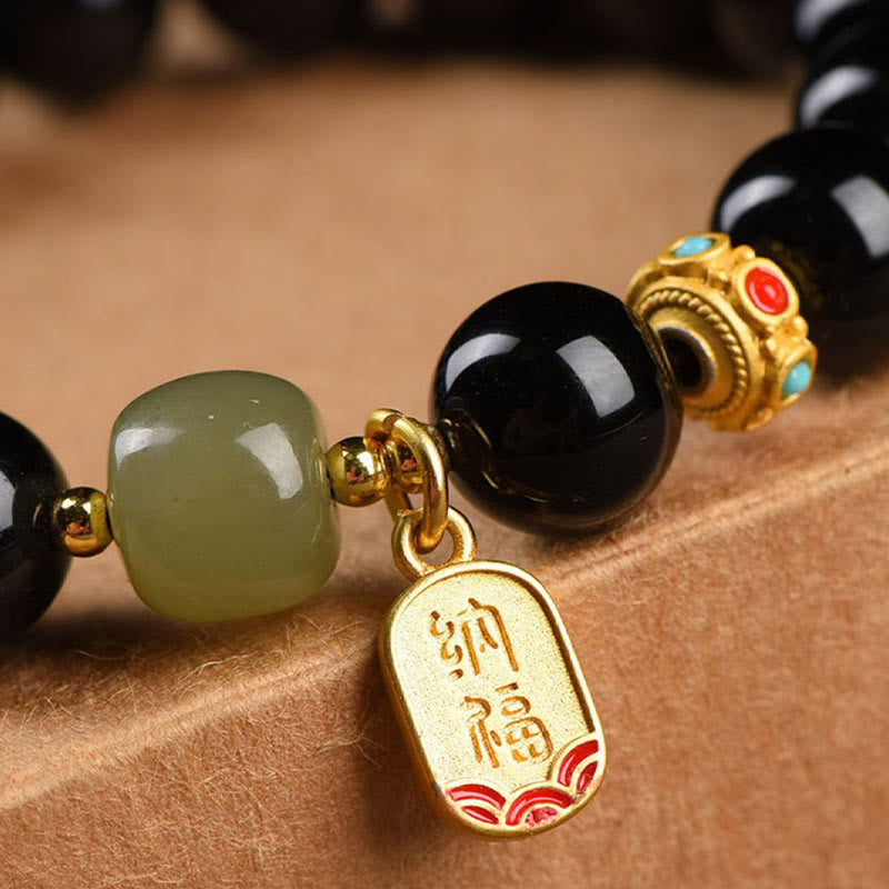 KarmaRipple's Black Onyx Hetian Jade Bead Fortunate Fortune Talisman Bracelet p9