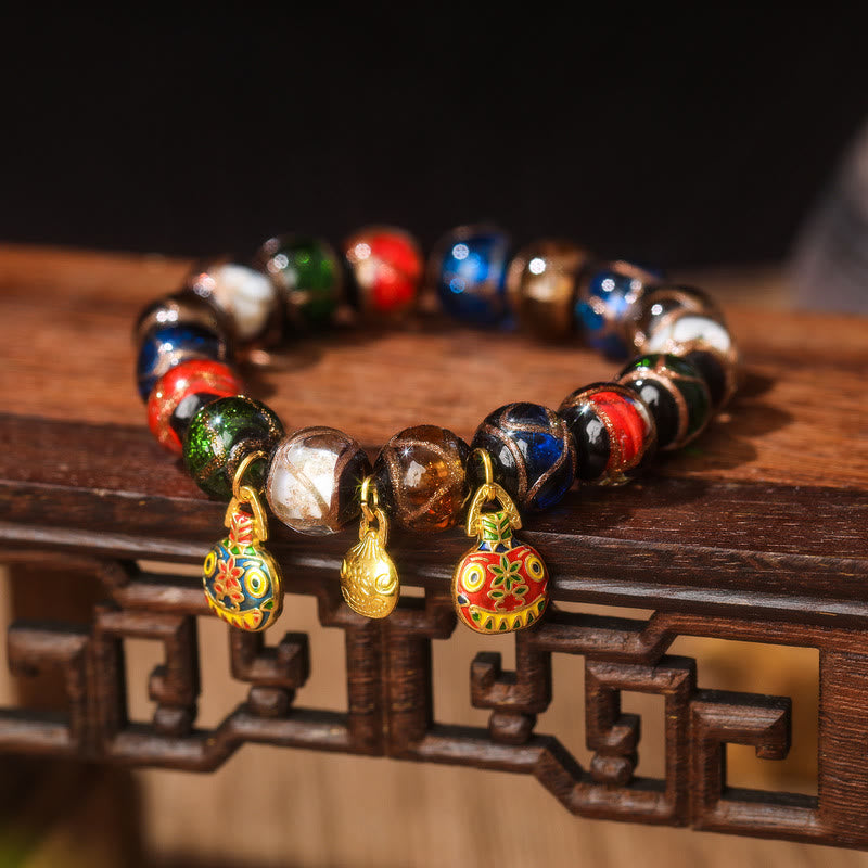 KarmaRipple's Five Elements Gold Swallowing Beast Family Talisman Liuli Glass Bead Fortune Bracelet p25