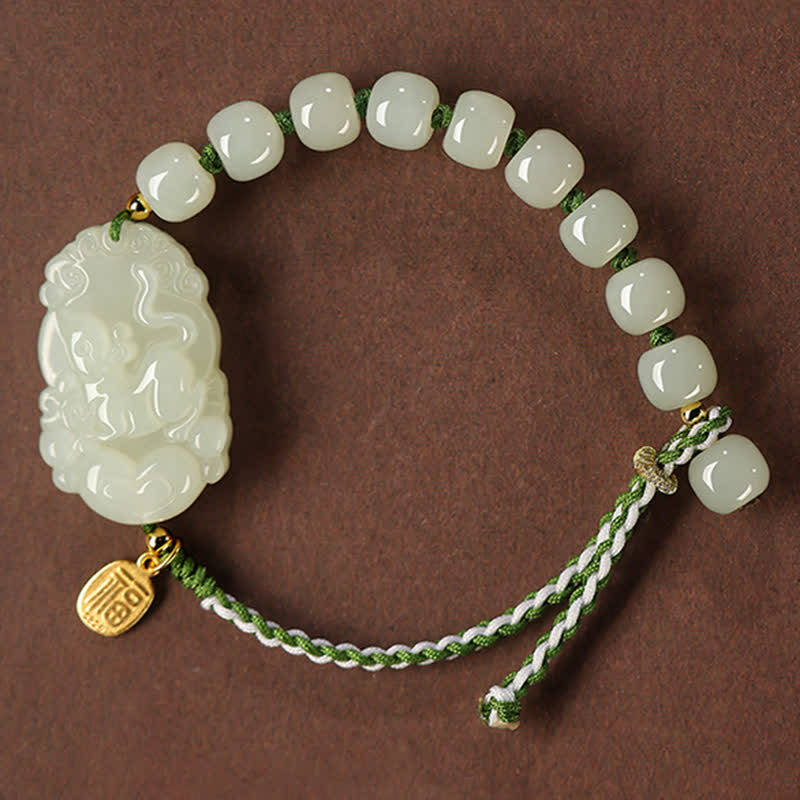 KarmaRipple's 925 Sterling Silver Chinese Zodiac Hetian Jade Happiness Fortune String Bracelet p2