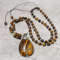 KarmaRipple's Authentic Tiger Eye Strength Beaded Necklace Pendant