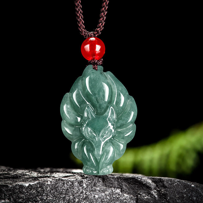 KarmaRipple's Authentic Green Jade Nine Tailed Fox Fortune Pendant Necklace p12