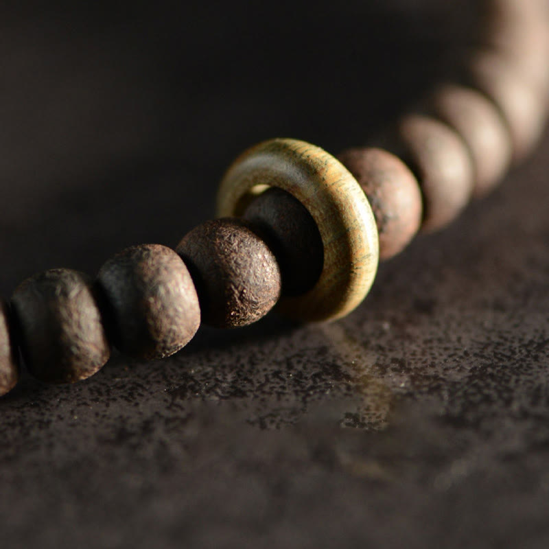 KarmaRipple's Tibetan Nine-Eye Dzi Bead Green Sandalwood Ebony Wood Peace Double Wrap Bracelet p11