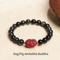 KarmaRipple's Chinese Zodiac Natal Buddha Authentic Black Obsidian Cinnabar Purification Bracelet