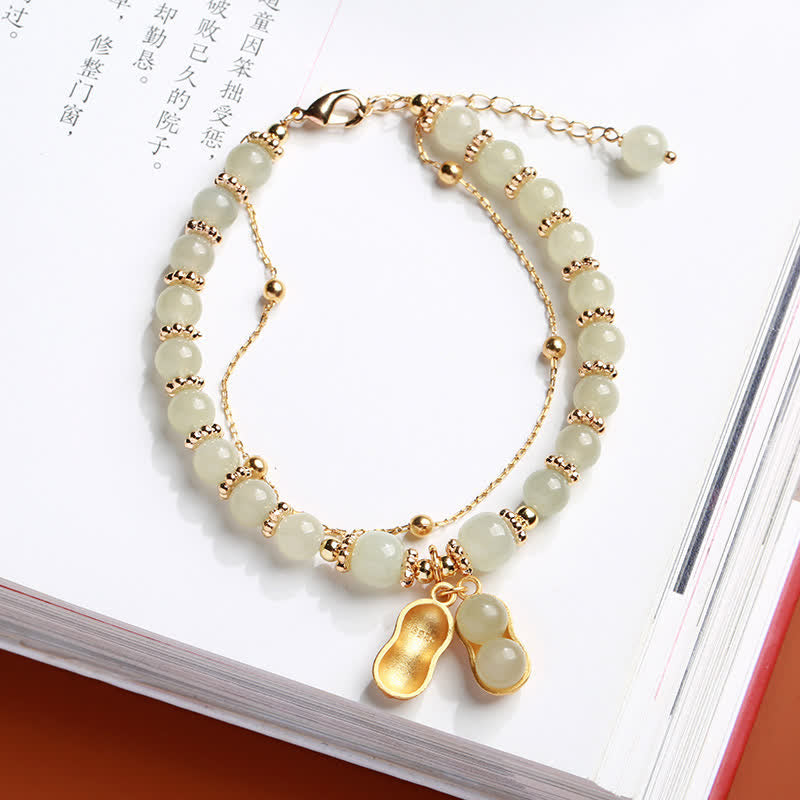 KarmaRipple's 925 Sterling Silver Authentic Hetian Jade Good Things Happen Peanut Talisman Bracelet p2