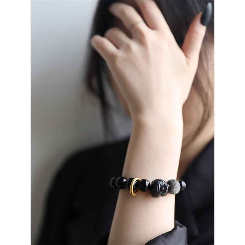 KarmaRipple's Black Obsidian Silver Sheen Obsidian Lion Strength Bracelet p7