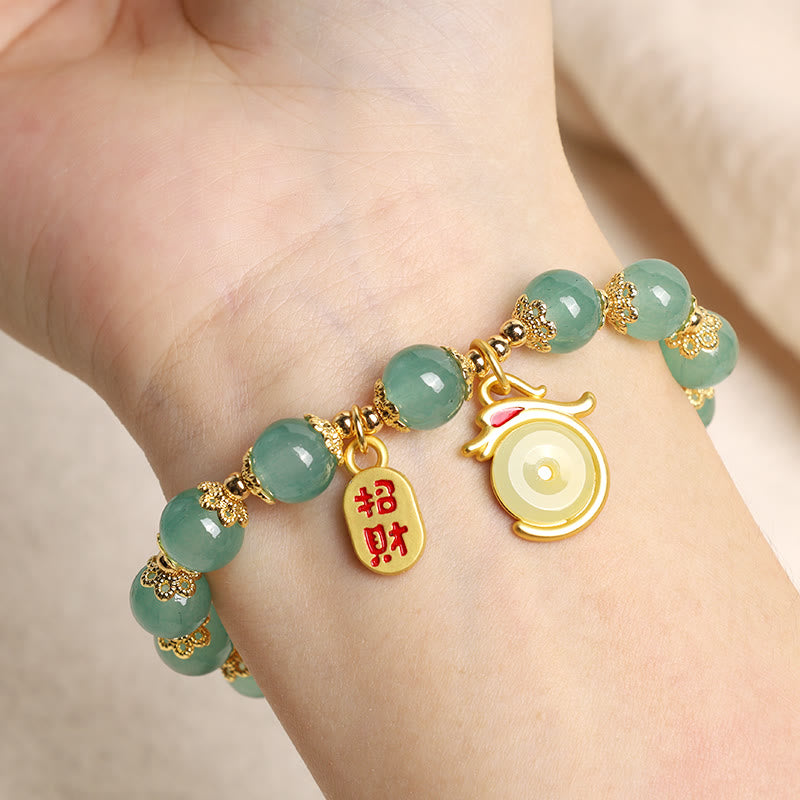 KarmaRipple's Year of the Dragon Red Agate Green Aventurine Peace Buckle Fu Character Fortunate Fortune Bracelet p8