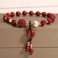 KarmaRipple's Authentic Cinnabar Peace Buckle Bronze Coin Talisman Blessing Bracelet