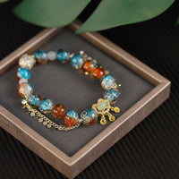 KarmaRipple's Colorful Liuli Glass Bead Chinese Lock Talisman Fortune Bracelet