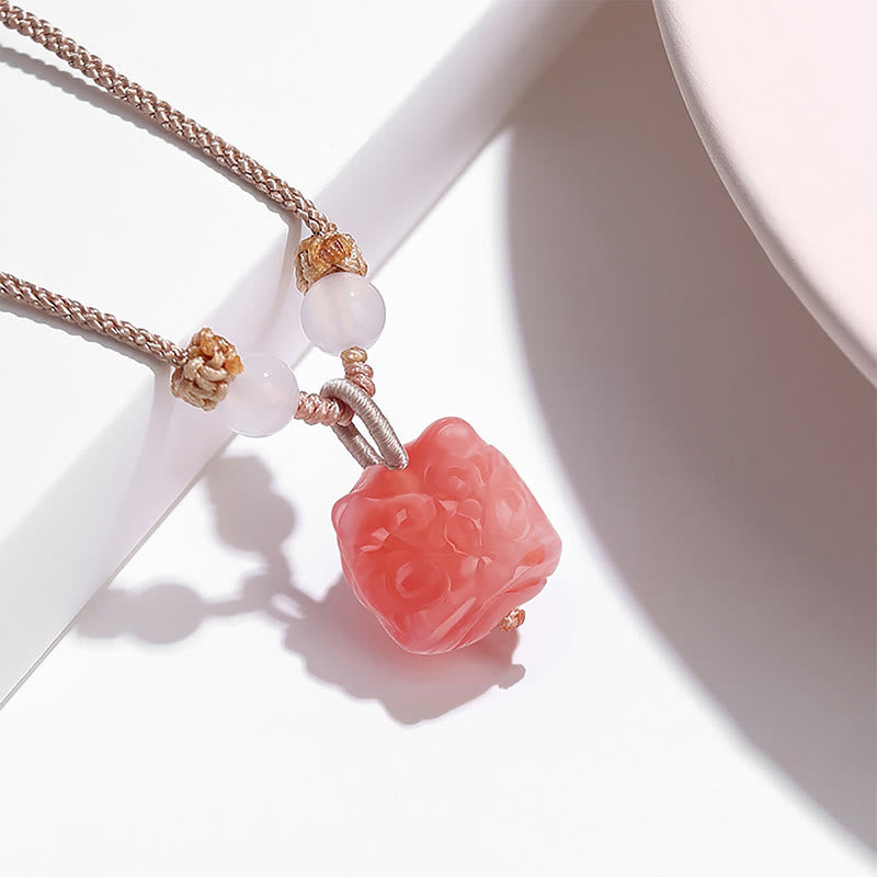 KarmaRipple's Authentic Silver Sheen Obsidian Red Agate Dancing Lion Protection Pendant Necklace p15