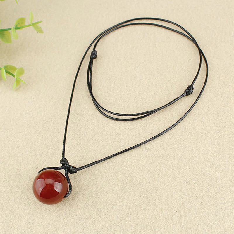 KarmaRipple's Red Agate Bead Confidence Leather Rope Pendant Necklace p7