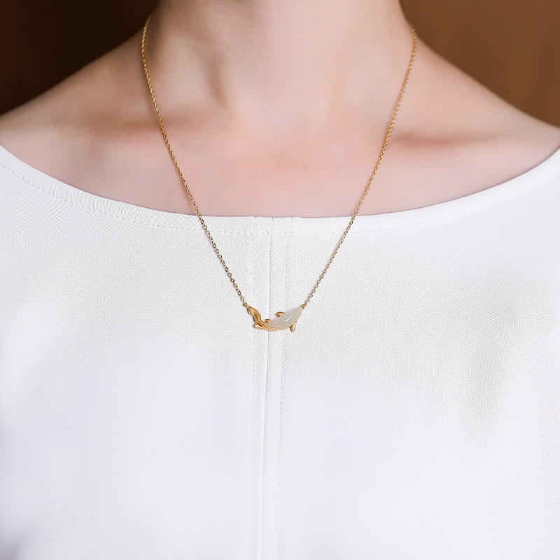 KarmaRipple's 925 Sterling Silver Ivory Jade Dolphin Fortune Pendant Necklace p17