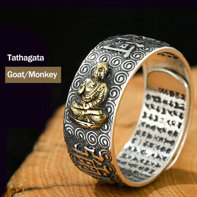 KarmaRipple's Chinese Zodiac Natal Buddha Wealth Fortune Adjustable Ring p41