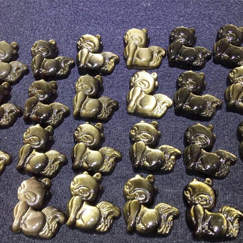 KarmaRipple's Authentic Rainbow Obsidian Gold Sheen Obsidian Nine Tailed Fox Positive Pendant Necklace p19