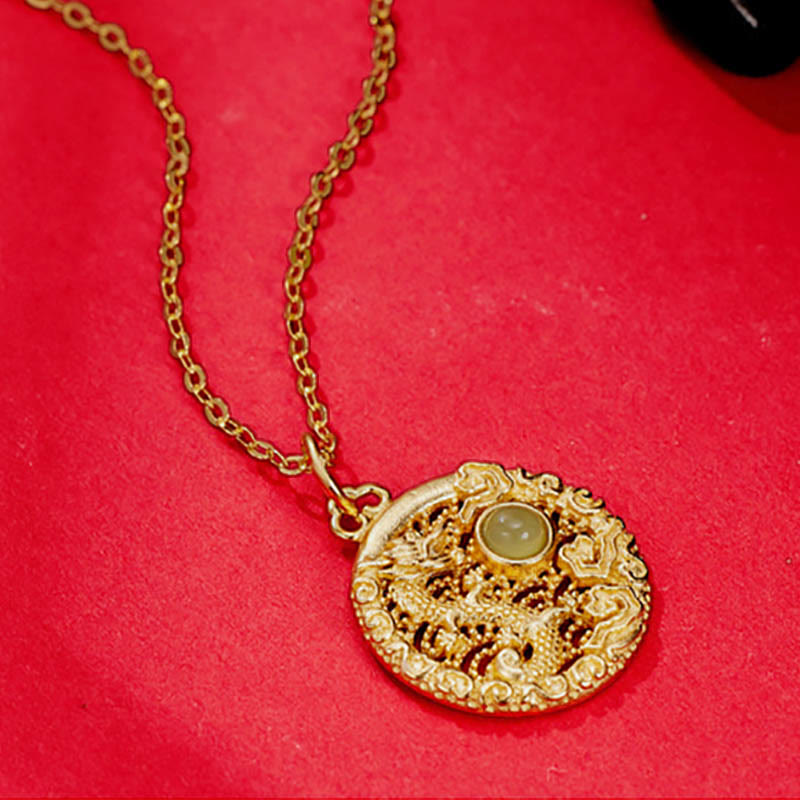 KarmaRipple's 925 Sterling Silver Year Of The Dragon Auspicious Clouds Hetian Jade Inlaid Fortune Pendant Necklace p5