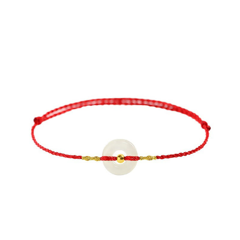 KarmaRipple's 999 Gold Bead Round Peace Buckle Hetian Jade Fortune Abundance Woven Bracelet Anklet p16