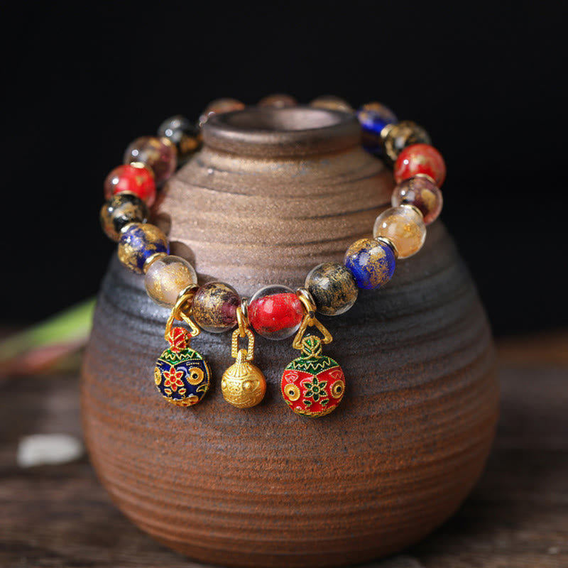 KarmaRipple's Gold Swallowing Beast Family Talisman Gold Silver Foil Liuli Glass Bead Blessings Bracelet p16