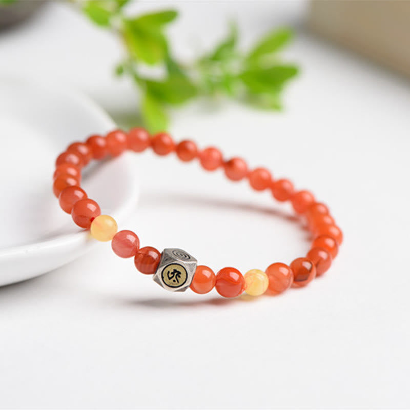 KarmaRipple's 925 Sterling Silver Chinese Zodiac Natal Buddha Amulet Red Agate Amber Self-acceptance Bracelet p24