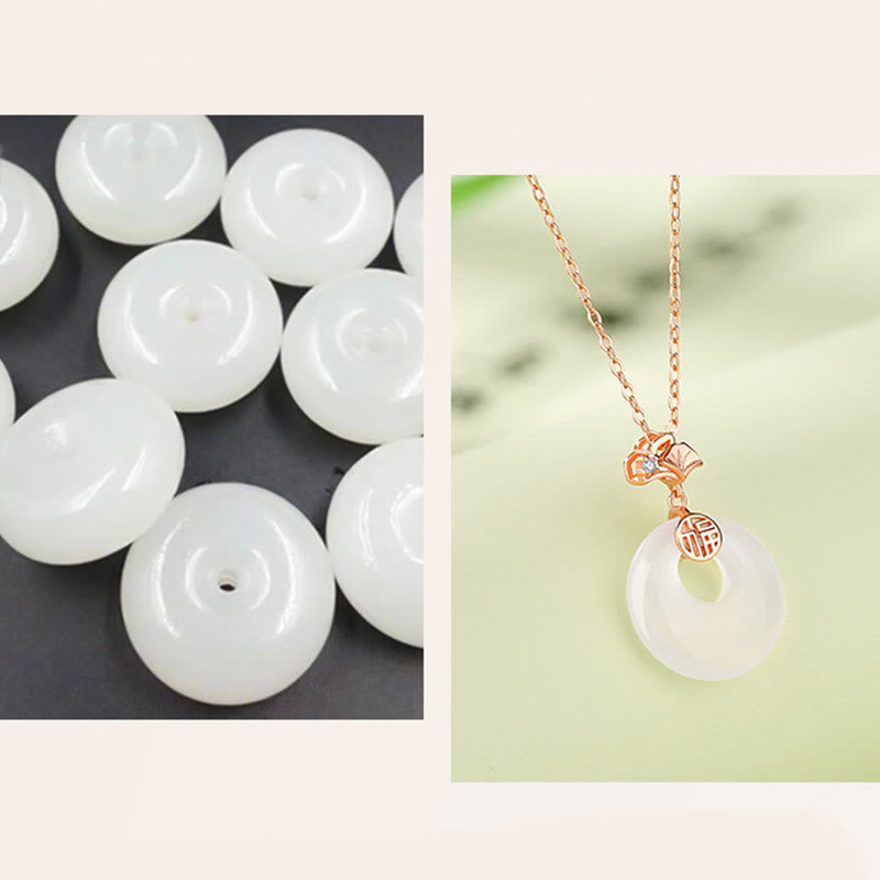 KarmaRipple's 925 Sterling Silver Ginkgo Leaf Butterfly Rose Chalcedony Hetian Jade Peace Buckle Fu Character Balance Pendant Necklace p9