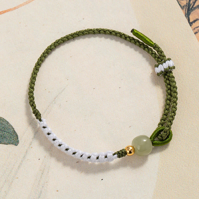 KarmaRipple's 925 Sterling Silver Hetian Jade Bead Fortune Woven Rope Bracelet p12