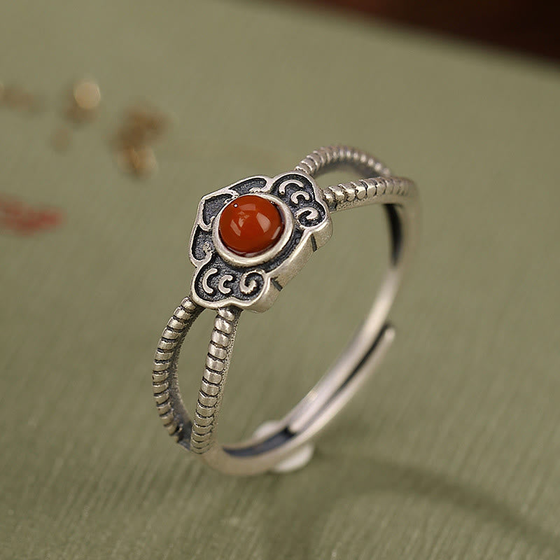 KarmaRipple's 925 Sterling Silver Red Agate Bead Logical Thinking Ring p12