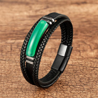 KarmaRipple's Authentic Stone Green Agate Power Multilayered Woven Leather Bracelet