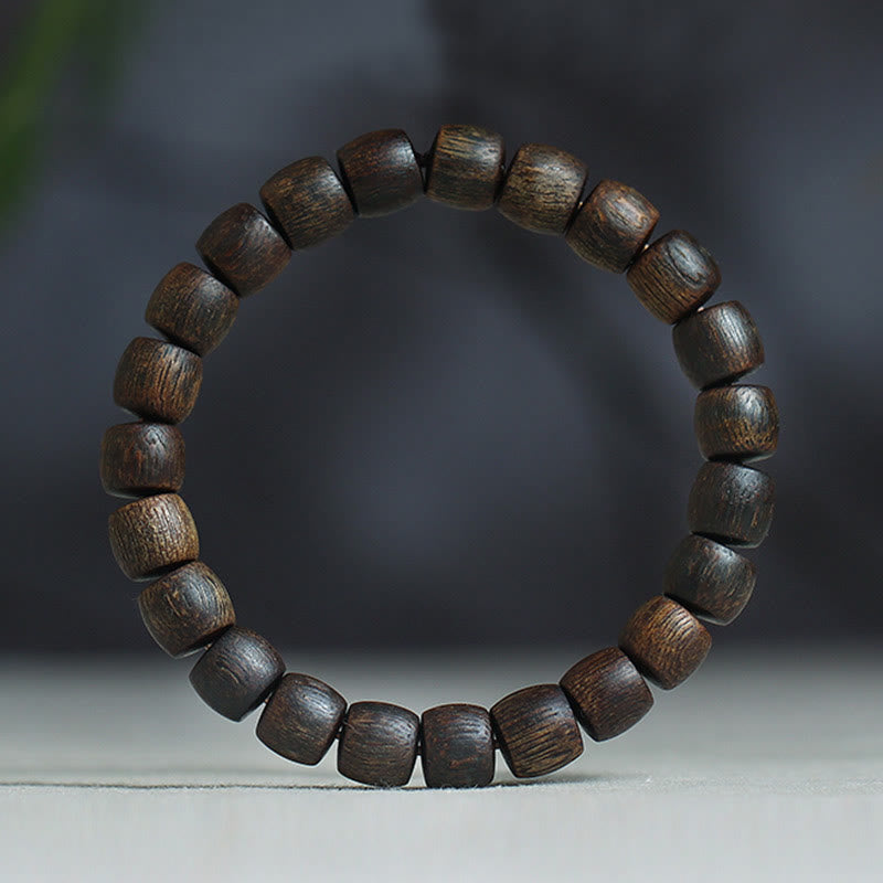 KarmaRipple's Nha Trang Rare Bai Qinan Agarwood Cyan Jade Red Agate Laughing Buddha Tibetan Bone Strength Meditation Bracelet p39