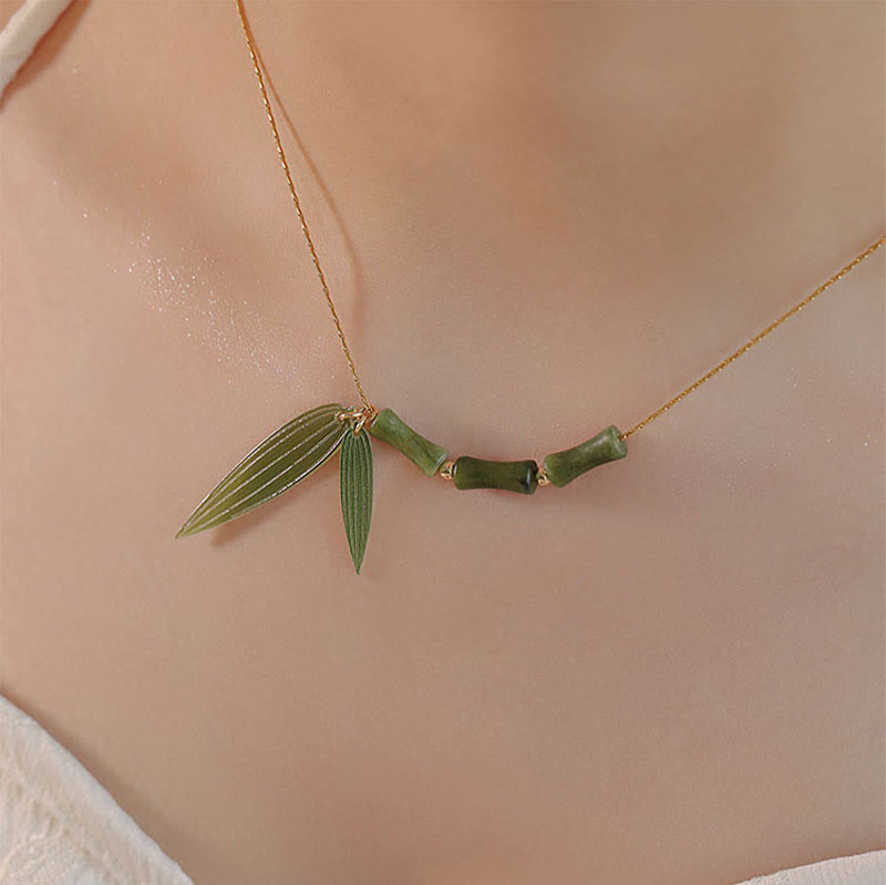 KarmaRipple's Bamboo Leaf Jade Design Wealth Pendant Necklace p5
