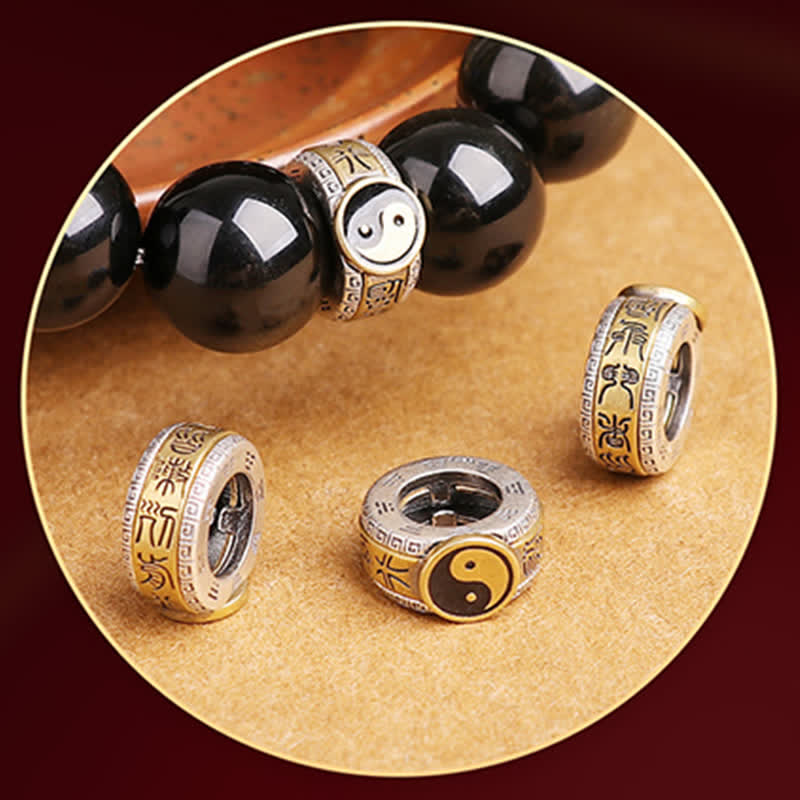 KarmaRipple's 925 Sterling Silver Black Obsidian Gold Sheen Obsidian Silver Sheen Obsidian Yin Yang Protection Bracelet p21