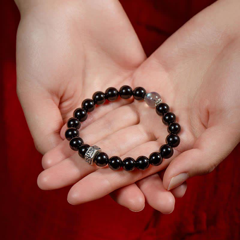 KarmaRipple's Chinese Zodiac Natal Buddha 925 Sterling Silver Black Obsidian Moonstone Strength Bracelet p6