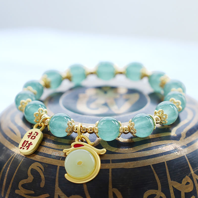 KarmaRipple's Year of the Dragon Red Agate Green Aventurine Peace Buckle Fu Character Fortunate Fortune Bracelet p7