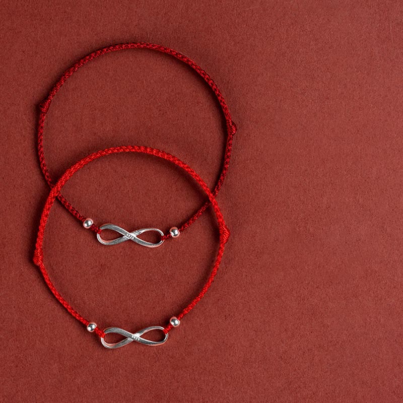 KarmaRipple's 925 Sterling Silver Endless Weave Protection Fortune Red String Bracelet Anklet p21