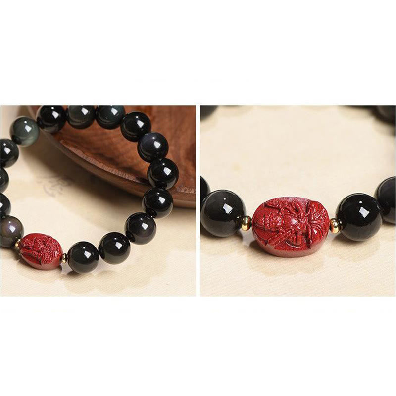 KarmaRipple's Chinese Zodiac Natal Buddha Authentic Black Obsidian Cinnabar Purification Bracelet p30