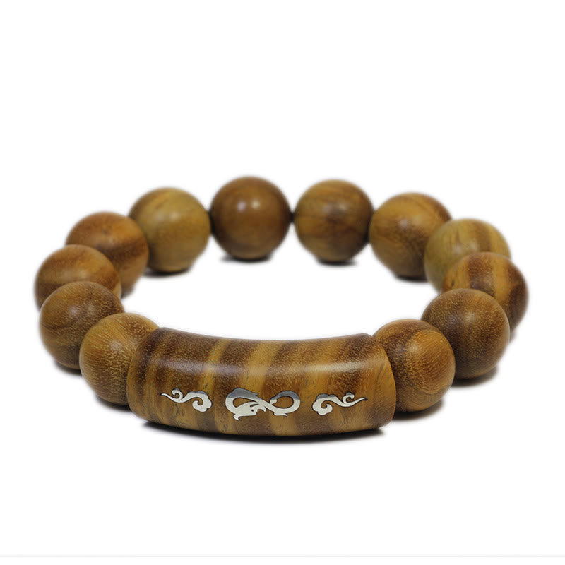 KarmaRipple's 999 Sterling Silver Green Sandalwood Om Mani Padme Hum Dragon Phoenix Dharmachakra Inlaid Peace Bracelet p9