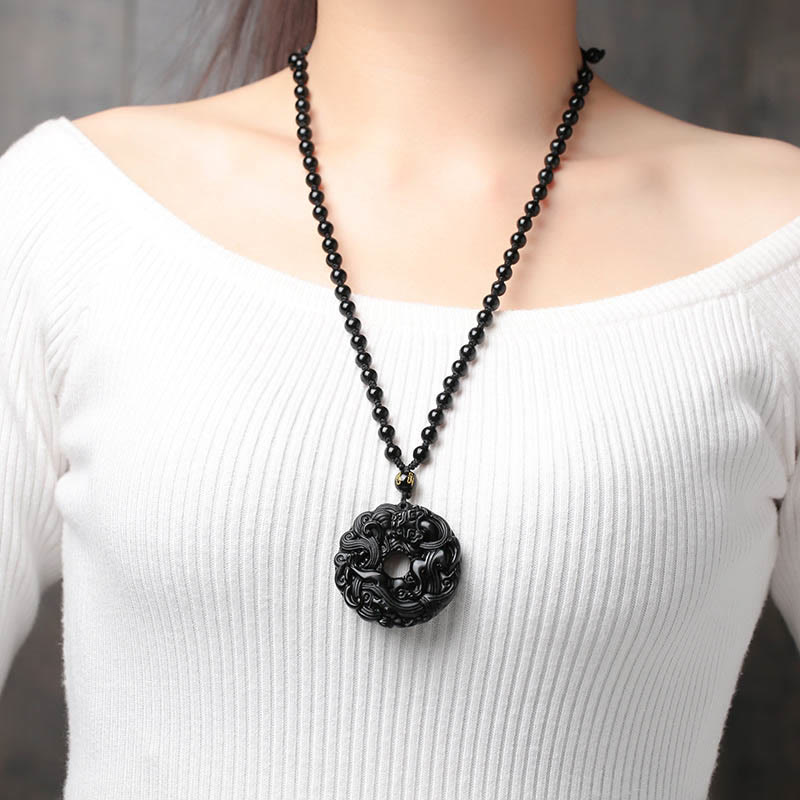 KarmaRipple's Authentic Black Obsidian Peace Buckle Pixiu Purification Pendant Necklace p9