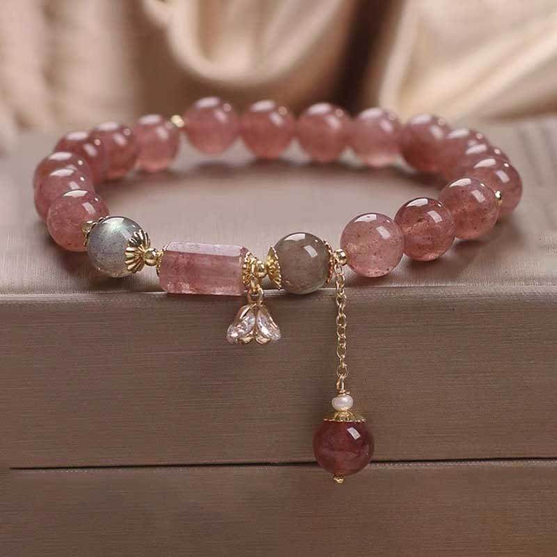 KarmaRipple's Authentic Strawberry Quartz Zircon Flower Positive Talisman Bracelet p11