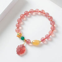 KarmaRipple's Authentic Strawberry Quartz Nine Tailed Fox Balancing Bracelet
