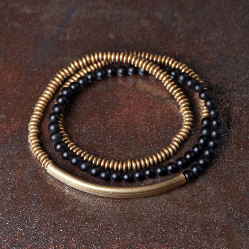 KarmaRipple's Tibetan Various Agate Stone Bronze Protection Triple Wrap Bracelet p30